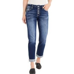 KanCan Mid Rise Button Fly Boyfriend Jeans Sz 25 Dark Sandblasted Wash Maurices